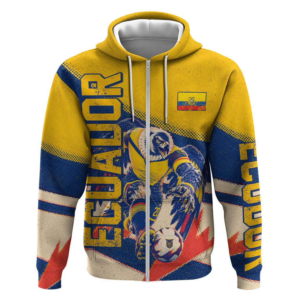 Personalized Ecuador Football Zip Hoodie Condor Vintage Grunge National Pride Soccer Mascot