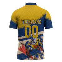 Personalized Ecuador Football Zipper Polo Shirt Condor Vintage Grunge National Pride Soccer Mascot