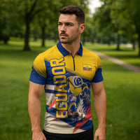 Personalized Ecuador Football Zipper Polo Shirt Condor Vintage Grunge National Pride Soccer Mascot