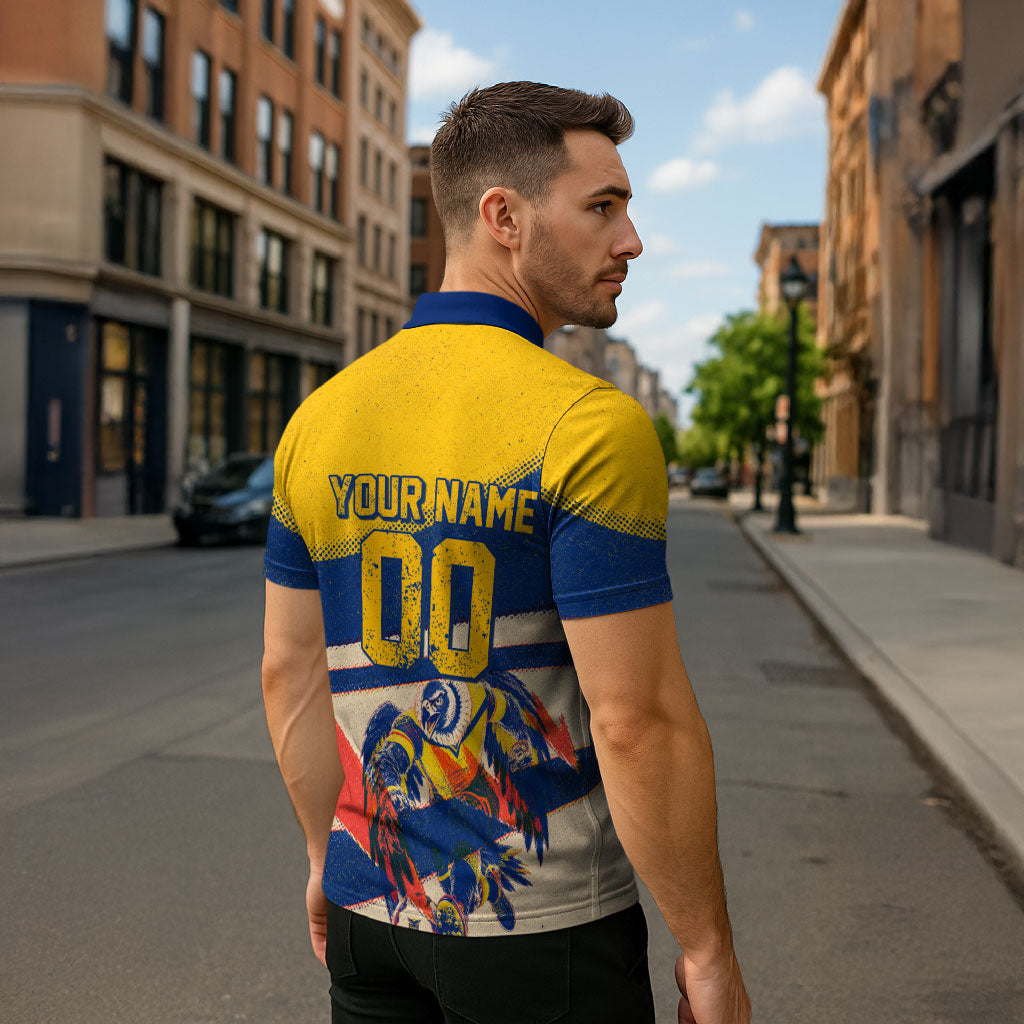 Personalized Ecuador Football Zipper Polo Shirt Condor Vintage Grunge National Pride Soccer Mascot