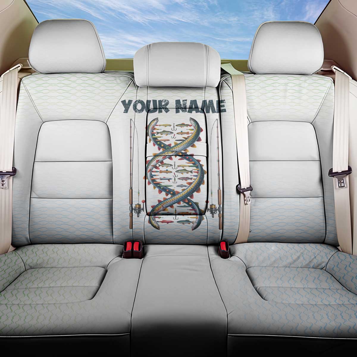 Fishing DNA Back Car Seat Cover Colorful Fish Illustrations on White Scale For Fisherman - Wonder Print Shop