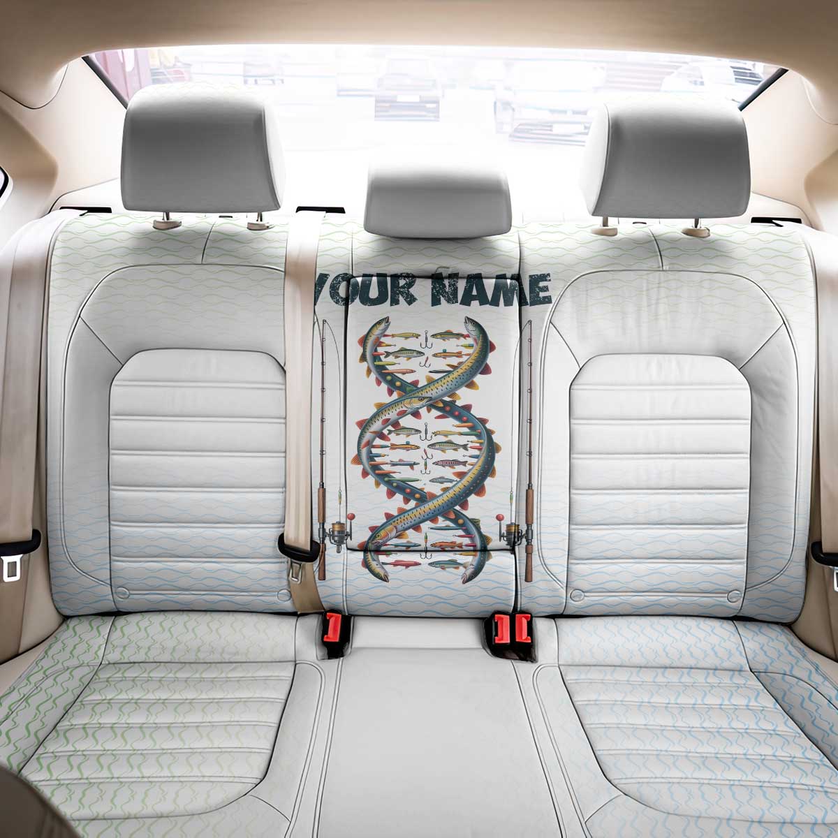 Fishing DNA Back Car Seat Cover Colorful Fish Illustrations on White Scale For Fisherman - Wonder Print Shop