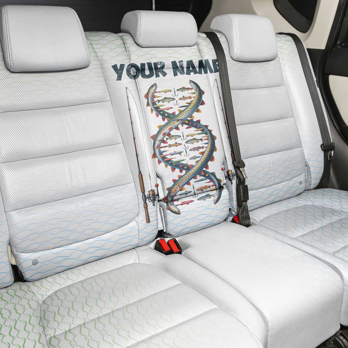 Fishing DNA Back Car Seat Cover Colorful Fish Illustrations on White Scale For Fisherman - Wonder Print Shop