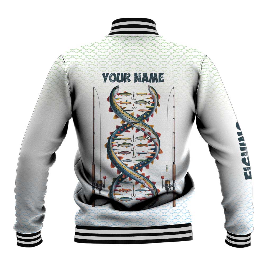 Fishing DNA Baseball Jacket Colorful Fish Illustrations on White Scale For Fisherman - Wonder Print Shop