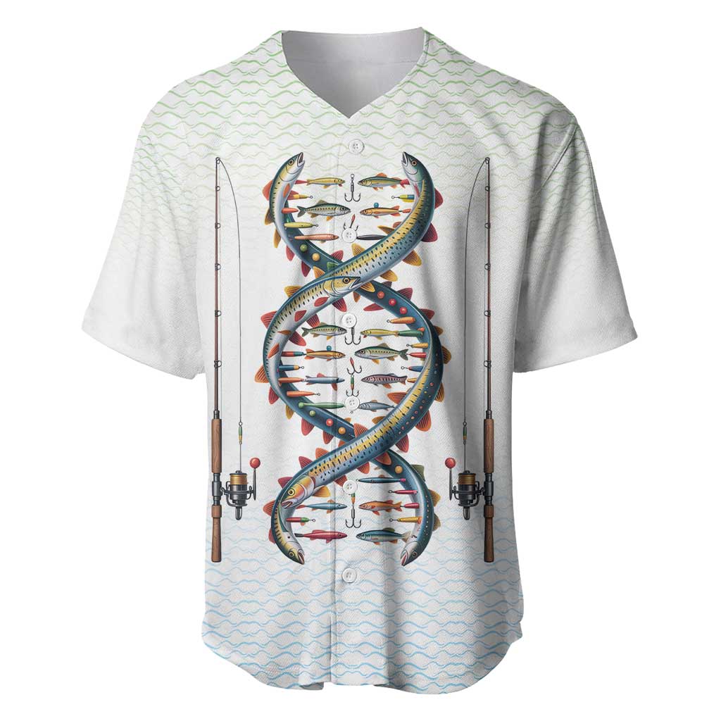Fishing DNA Baseball Jersey Colorful Fish Illustrations on White Scale For Fisherman - Wonder Print Shop