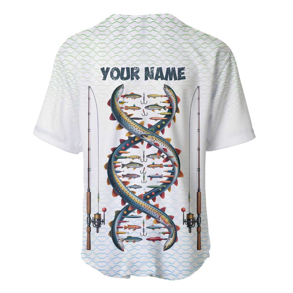 Fishing DNA Baseball Jersey Colorful Fish Illustrations on White Scale For Fisherman - Wonder Print Shop