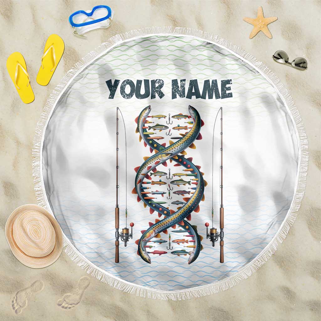 Fishing DNA Beach Blanket Colorful Fish Illustrations on White Scale For Fisherman - Wonder Print Shop