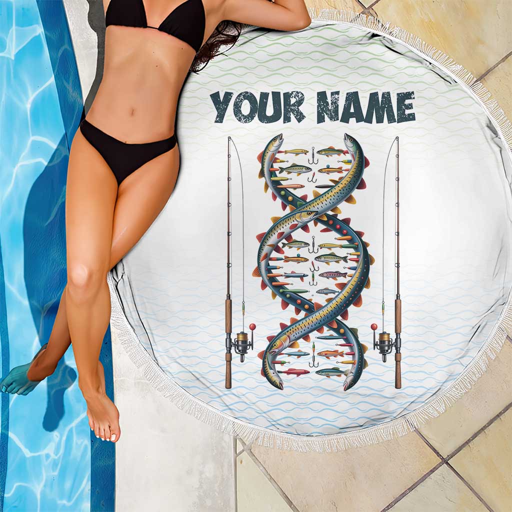 Fishing DNA Beach Blanket Colorful Fish Illustrations on White Scale For Fisherman - Wonder Print Shop