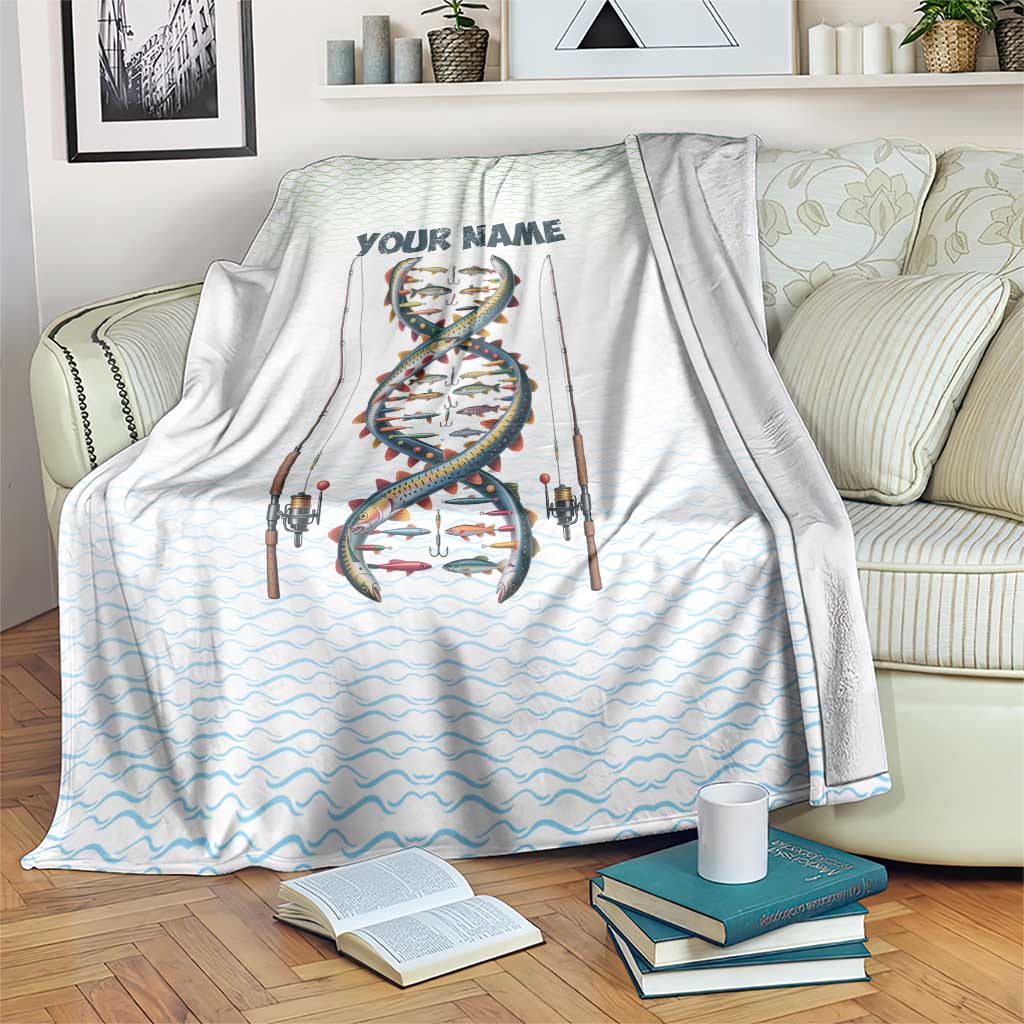 Fishing DNA Blanket Colorful Fish Illustrations on White Scale For Fisherman - Wonder Print Shop