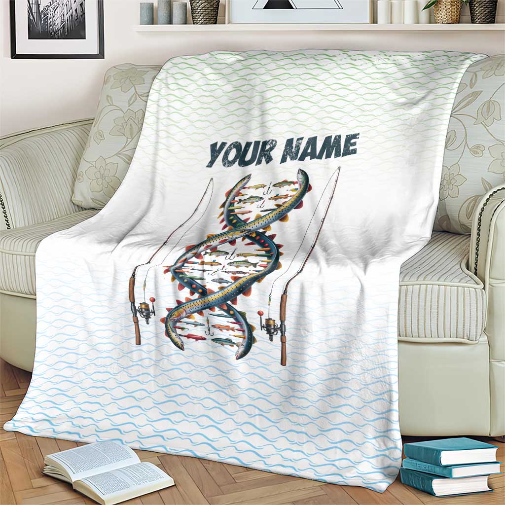 Fishing DNA Blanket Colorful Fish Illustrations on White Scale For Fisherman - Wonder Print Shop
