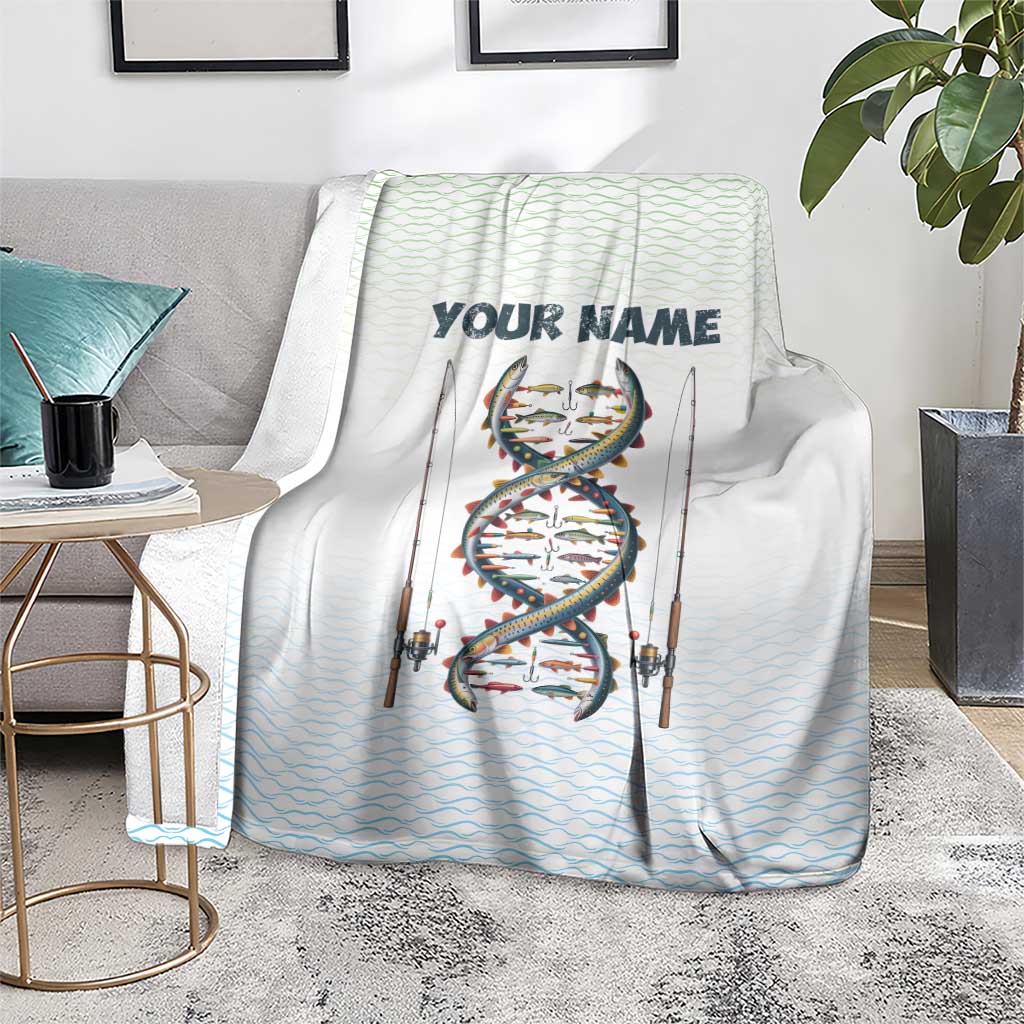 Fishing DNA Blanket Colorful Fish Illustrations on White Scale For Fisherman - Wonder Print Shop