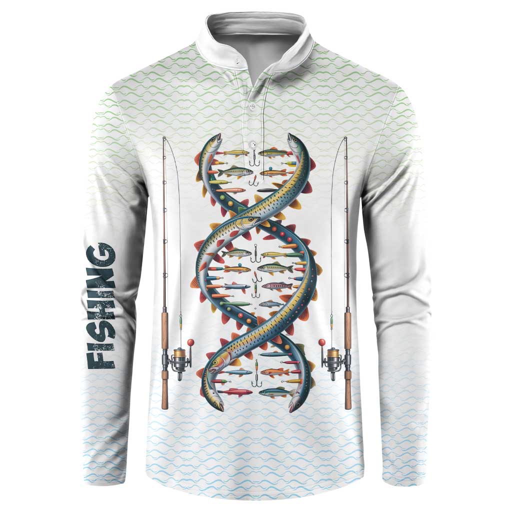 Fishing DNA Button Sweatshirt Colorful Fish Illustrations on White Scale For Fisherman - Wonder Print Shop