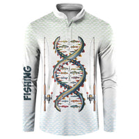 Fishing DNA Button Sweatshirt Colorful Fish Illustrations on White Scale For Fisherman - Wonder Print Shop