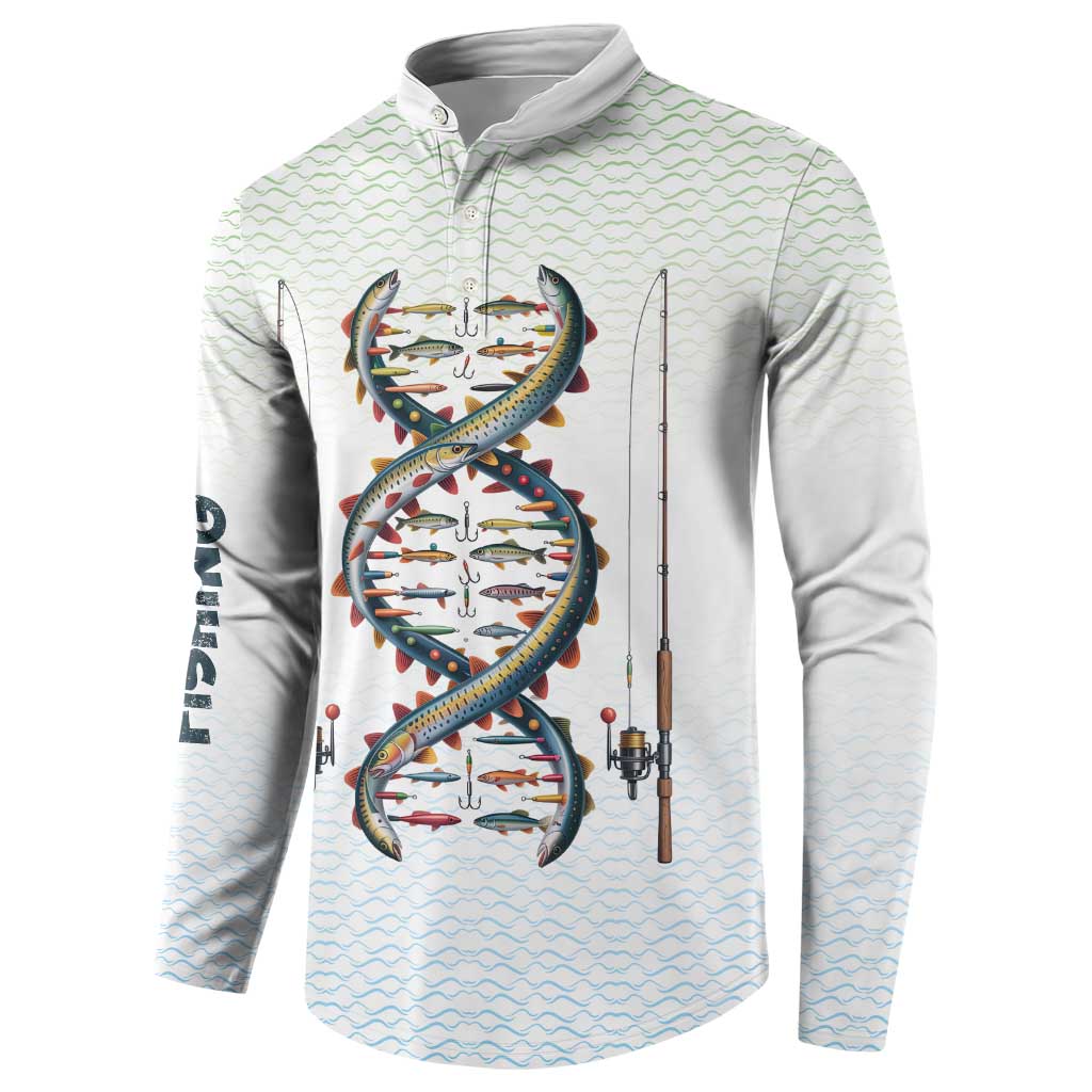 Fishing DNA Button Sweatshirt Colorful Fish Illustrations on White Scale For Fisherman - Wonder Print Shop