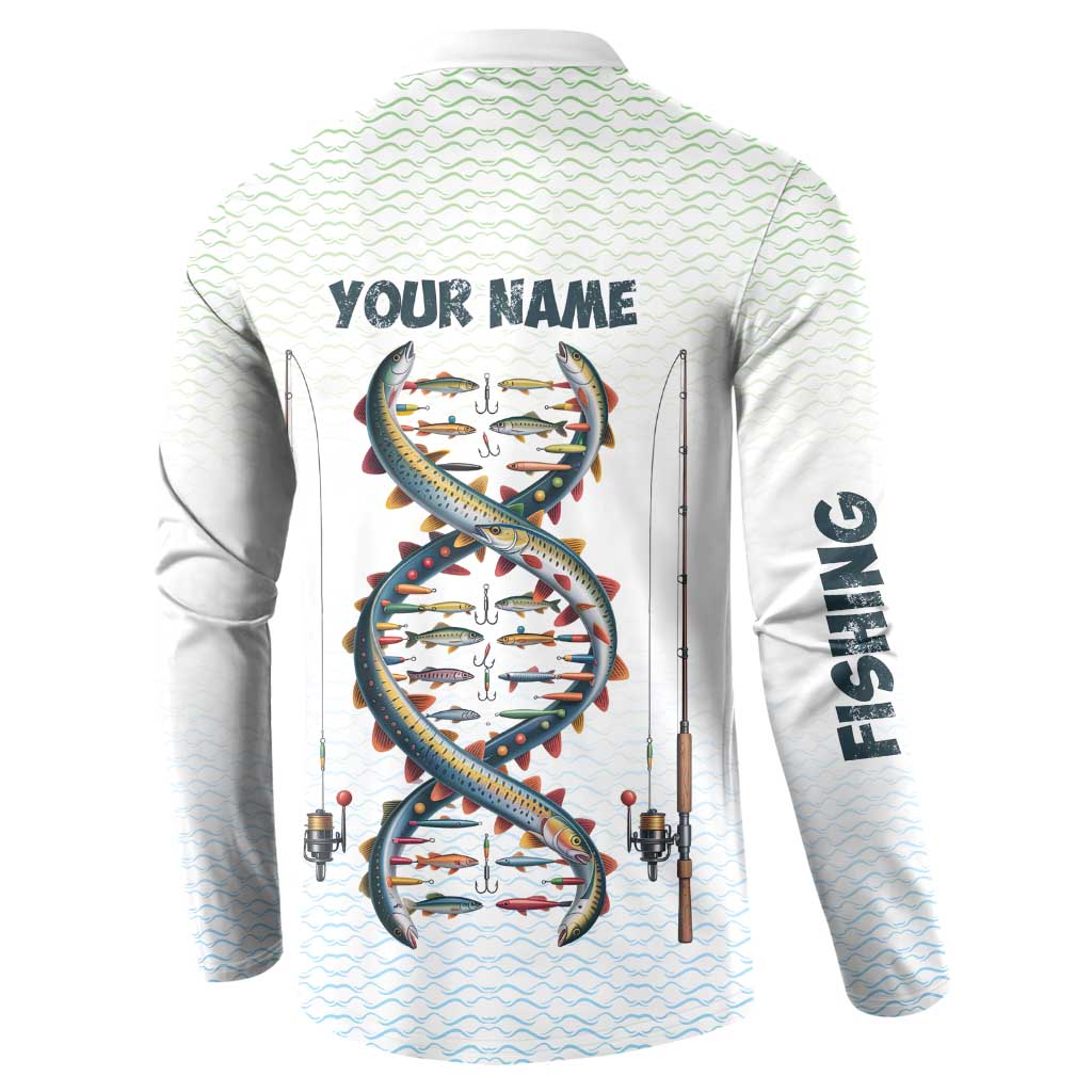 Fishing DNA Button Sweatshirt Colorful Fish Illustrations on White Scale For Fisherman - Wonder Print Shop