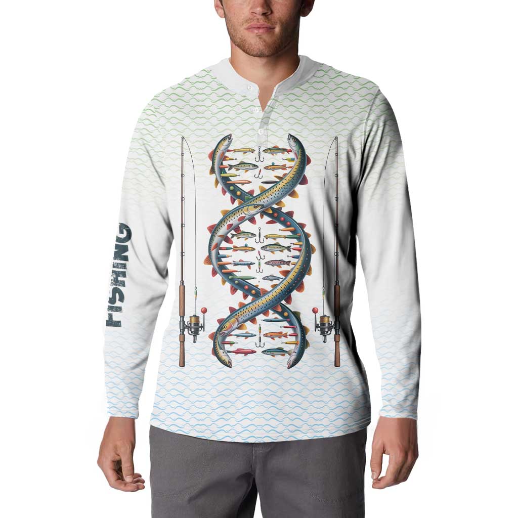 Fishing DNA Button Sweatshirt Colorful Fish Illustrations on White Scale For Fisherman - Wonder Print Shop