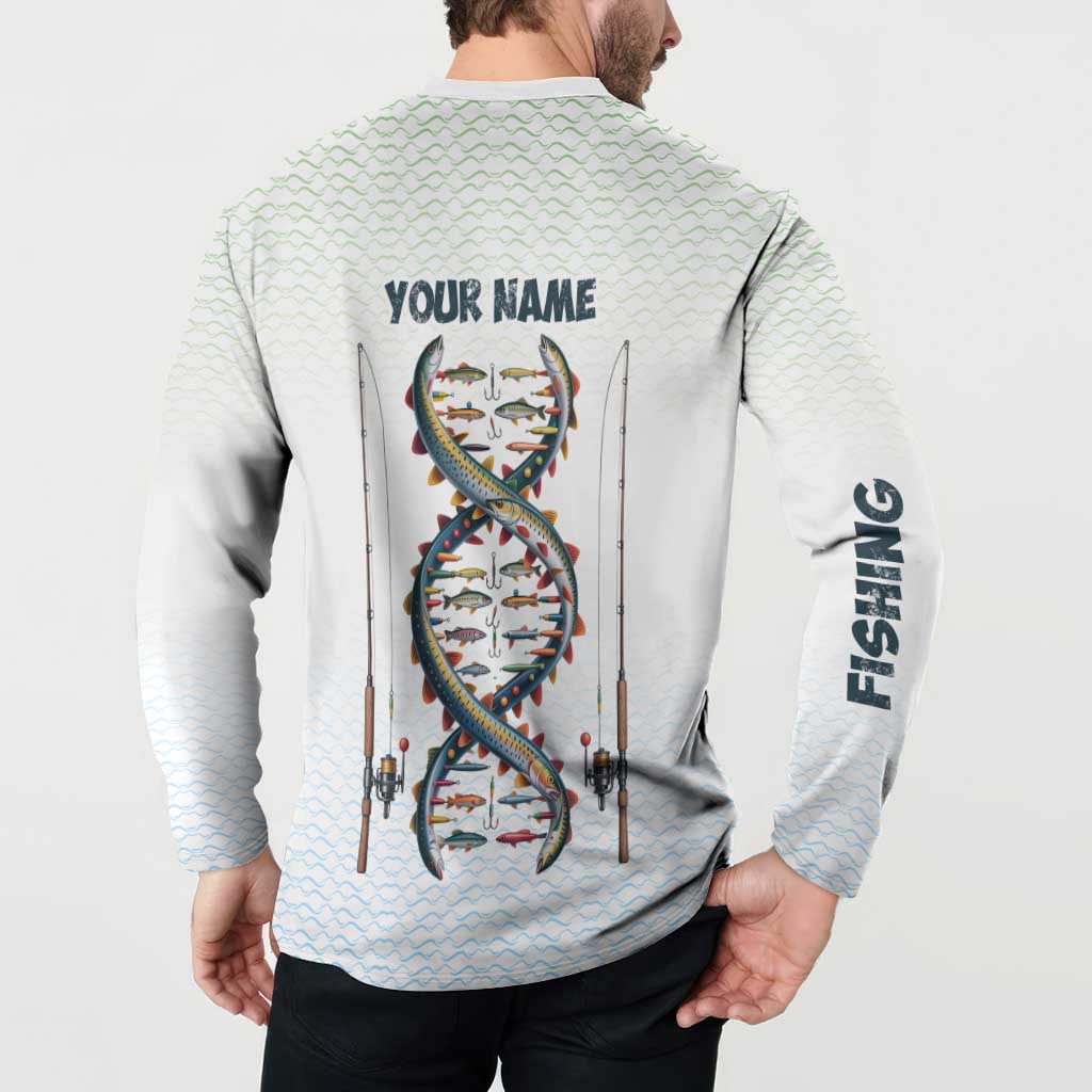 Fishing DNA Button Sweatshirt Colorful Fish Illustrations on White Scale For Fisherman - Wonder Print Shop