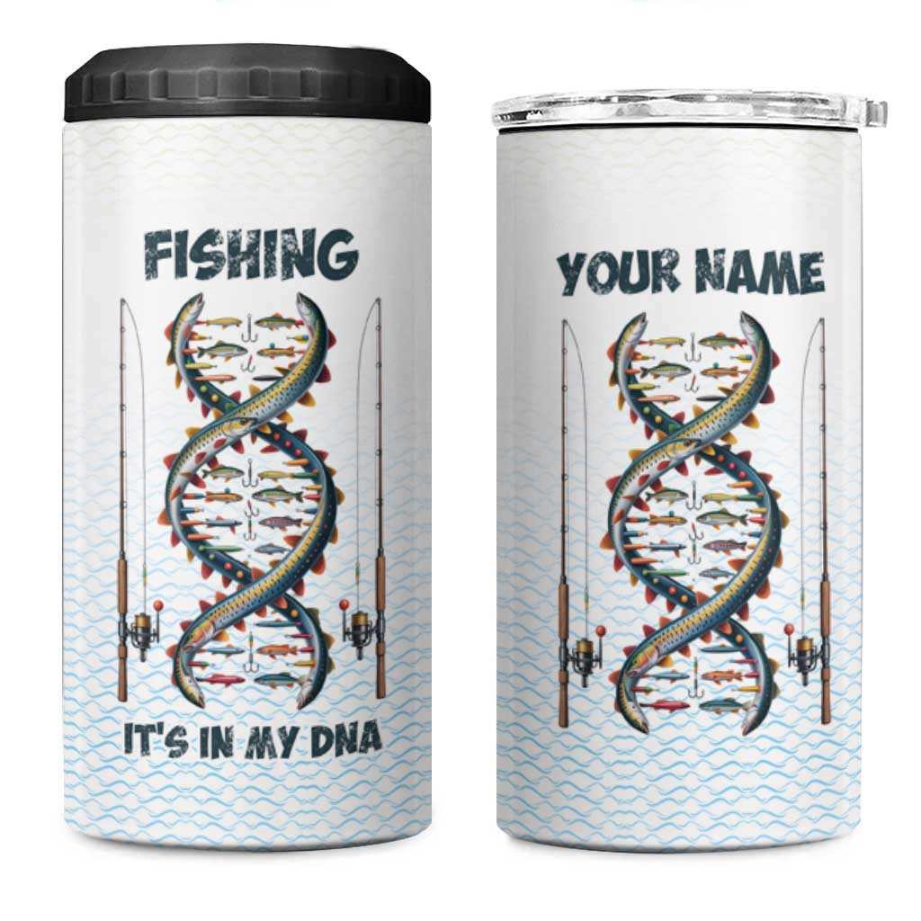 Fishing DNA 4 in 1 Can Cooler Tumbler Colorful Fish Illustrations on White Scale For Fisherman - Wonder Print Shop