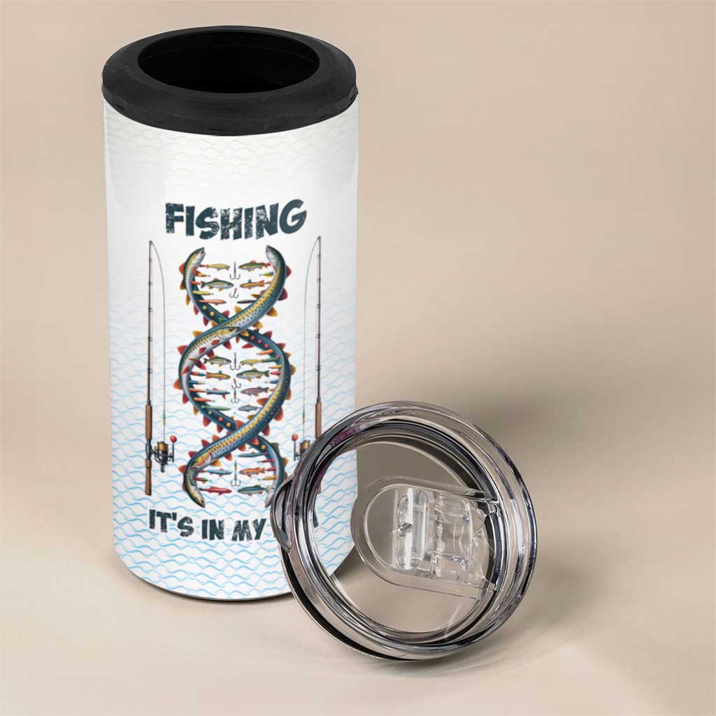 Fishing DNA 4 in 1 Can Cooler Tumbler Colorful Fish Illustrations on White Scale For Fisherman - Wonder Print Shop