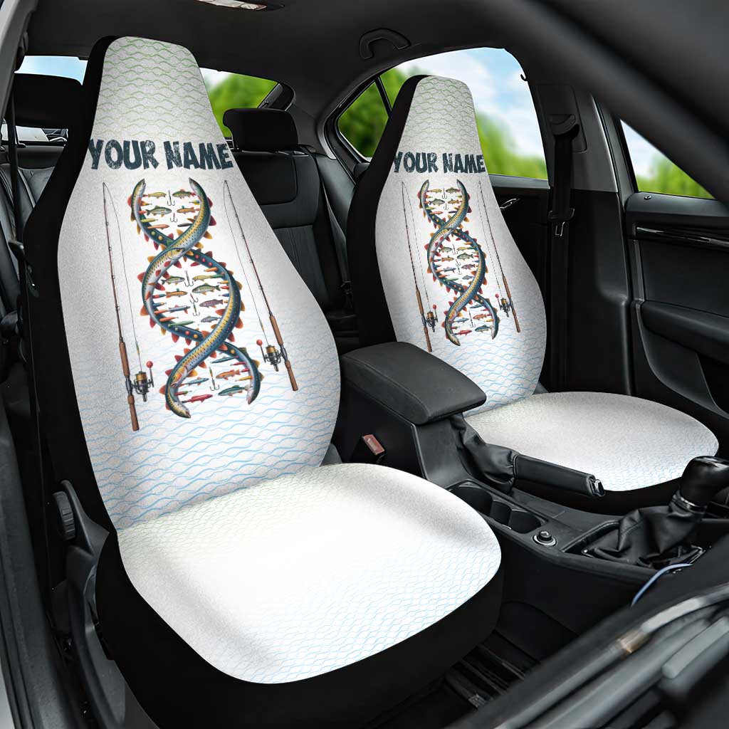 Fishing DNA Car Seat Cover Colorful Fish Illustrations on White Scale For Fisherman - Wonder Print Shop