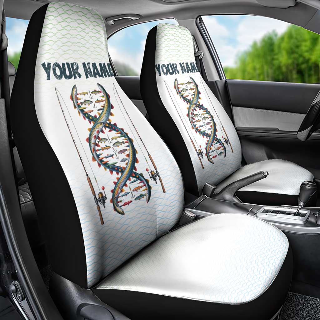 Fishing DNA Car Seat Cover Colorful Fish Illustrations on White Scale For Fisherman - Wonder Print Shop