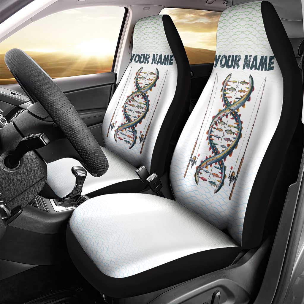 Fishing DNA Car Seat Cover Colorful Fish Illustrations on White Scale For Fisherman - Wonder Print Shop