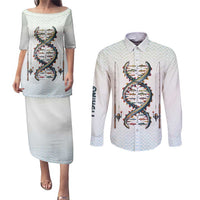 Fishing DNA Couples Matching Puletasi and Long Sleeve Button Shirt Colorful Fish Illustrations on White Scale For Fisherman - Wonder Print Shop