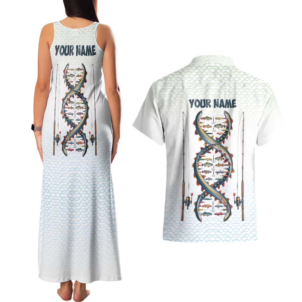 Fishing DNA Couples Matching Tank Maxi Dress and Hawaiian Shirt Colorful Fish Illustrations on White Scale For Fisherman - Wonder Print Shop