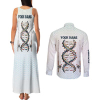 Fishing DNA Couples Matching Tank Maxi Dress and Long Sleeve Button Shirt Colorful Fish Illustrations on White Scale For Fisherman - Wonder Print Shop