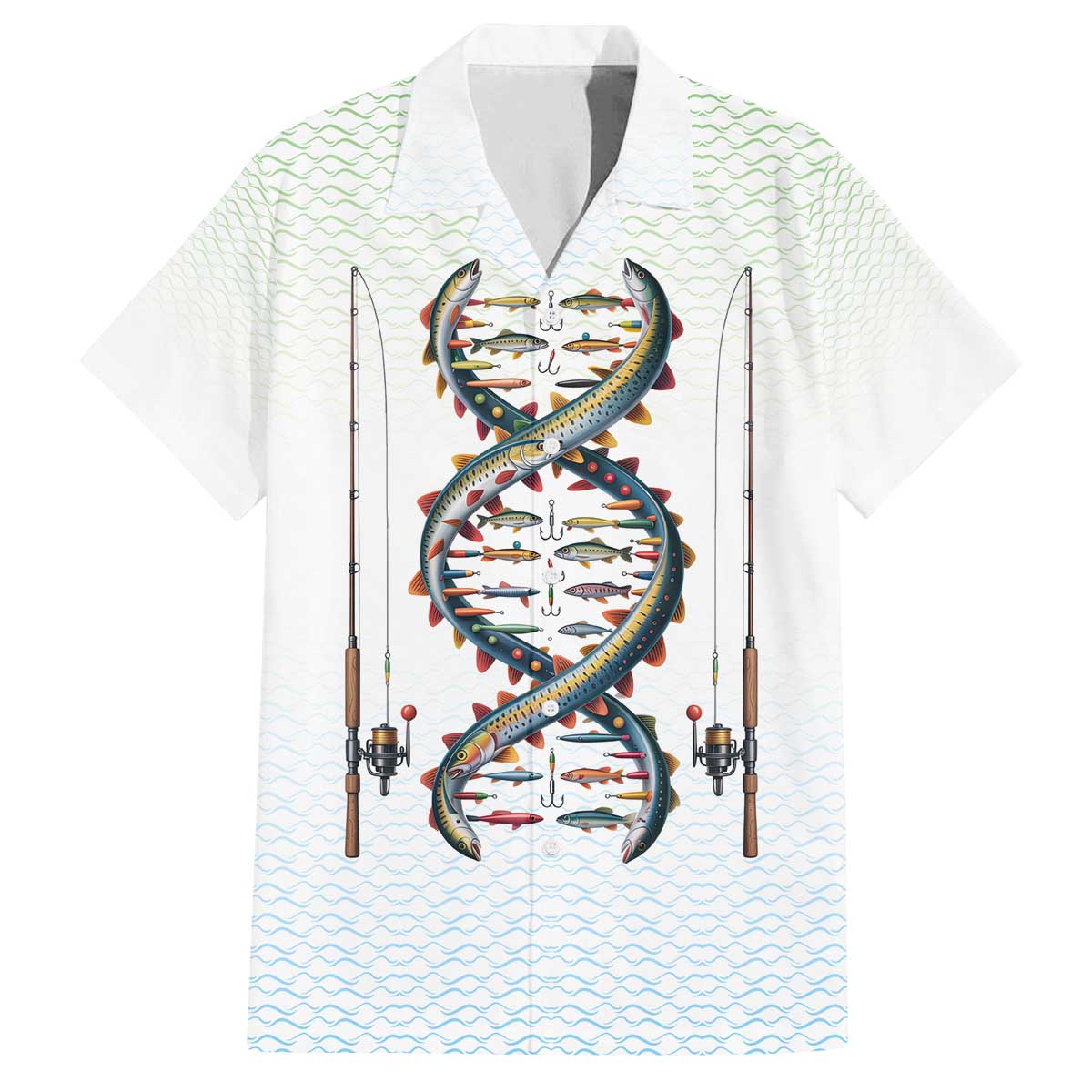 Fishing DNA Family Matching Off The Shoulder Long Sleeve Dress and Hawaiian Shirt Colorful Fish Illustrations on White Scale For Fisherman - Wonder Print Shop