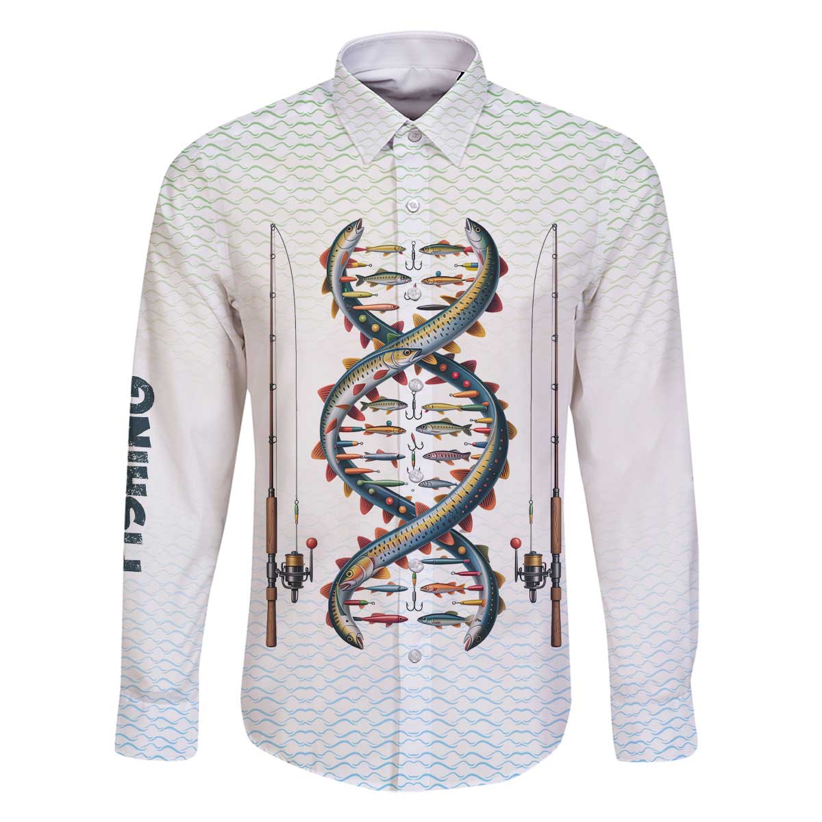 Fishing DNA Family Matching Off The Shoulder Long Sleeve Dress and Hawaiian Shirt Colorful Fish Illustrations on White Scale For Fisherman - Wonder Print Shop