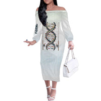 Fishing DNA Family Matching Off The Shoulder Long Sleeve Dress and Hawaiian Shirt Colorful Fish Illustrations on White Scale For Fisherman - Wonder Print Shop