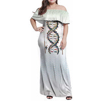 Fishing DNA Family Matching Off Shoulder Maxi Dress and Hawaiian Shirt Colorful Fish Illustrations on White Scale For Fisherman - Wonder Print Shop