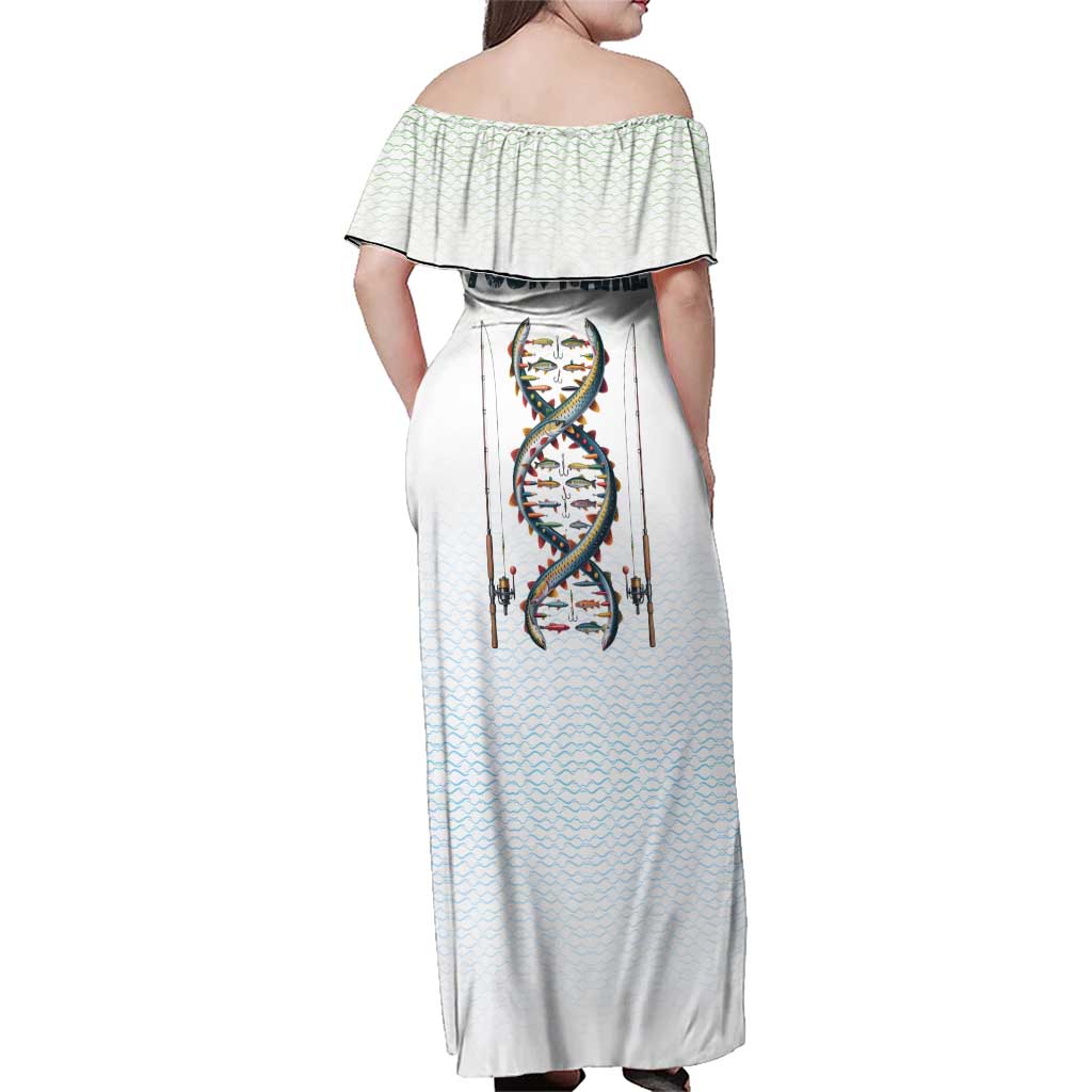 Fishing DNA Family Matching Off Shoulder Maxi Dress and Hawaiian Shirt Colorful Fish Illustrations on White Scale For Fisherman - Wonder Print Shop