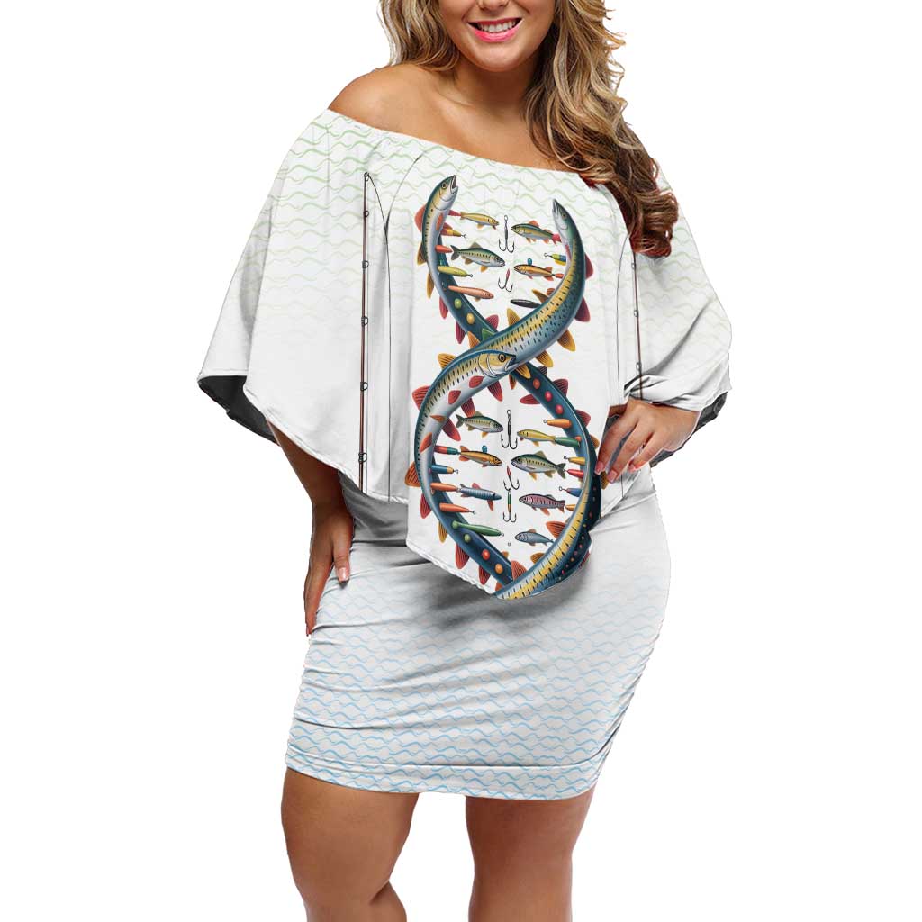 Fishing DNA Family Matching Off Shoulder Short Dress and Hawaiian Shirt Colorful Fish Illustrations on White Scale For Fisherman - Wonder Print Shop