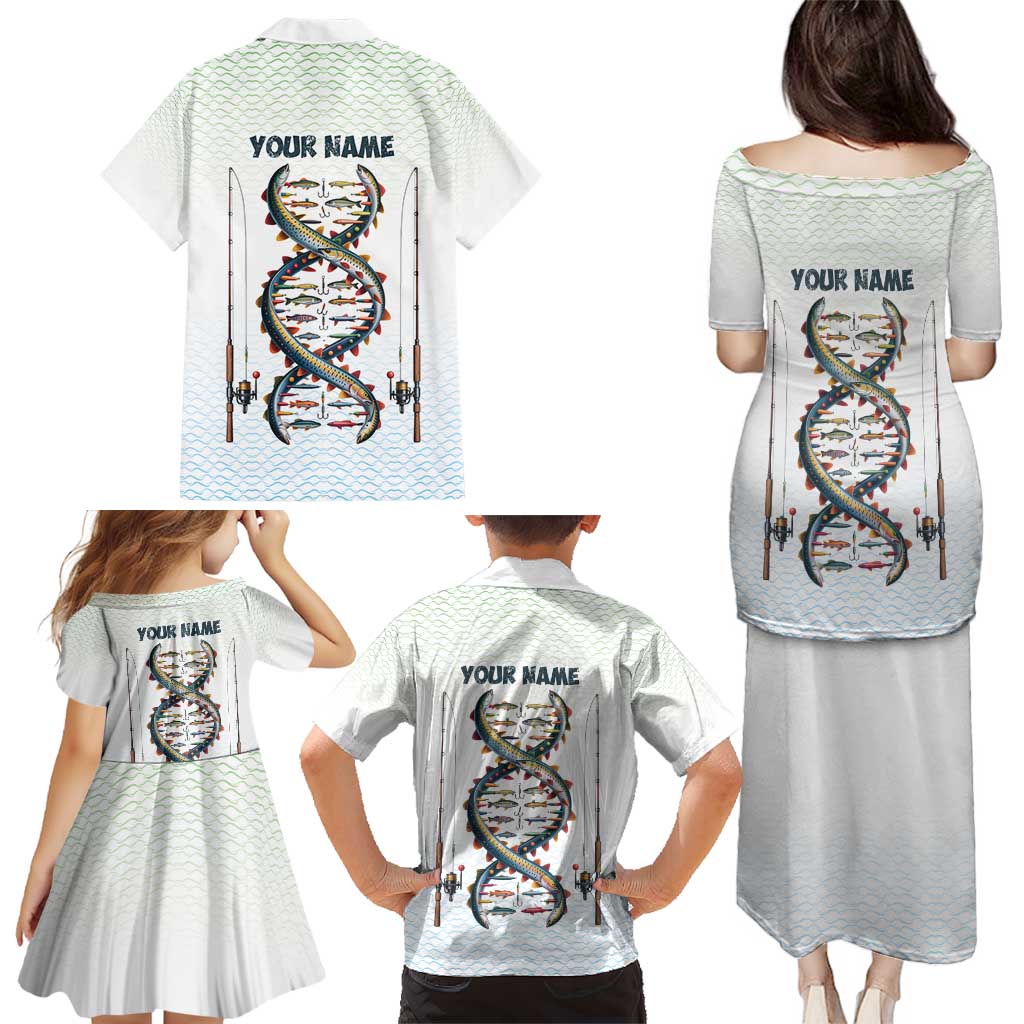 Fishing DNA Family Matching Puletasi and Hawaiian Shirt Colorful Fish Illustrations on White Scale For Fisherman - Wonder Print Shop