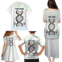 Fishing DNA Family Matching Puletasi and Hawaiian Shirt Colorful Fish Illustrations on White Scale For Fisherman - Wonder Print Shop
