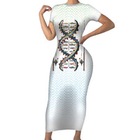 Fishing DNA Family Matching Short Sleeve Bodycon Dress and Hawaiian Shirt Colorful Fish Illustrations on White Scale For Fisherman - Wonder Print Shop