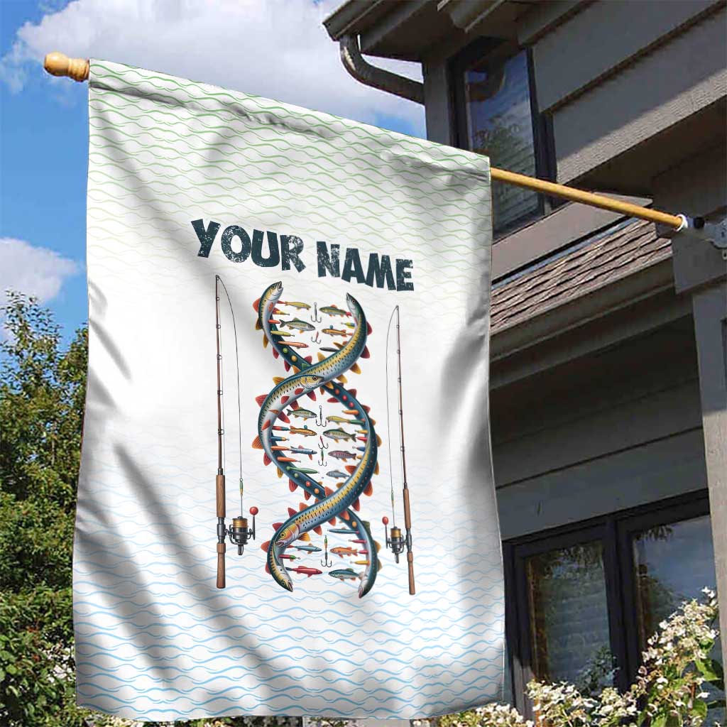 Fishing DNA Garden Flag Colorful Fish Illustrations on White Scale For Fisherman - Wonder Print Shop