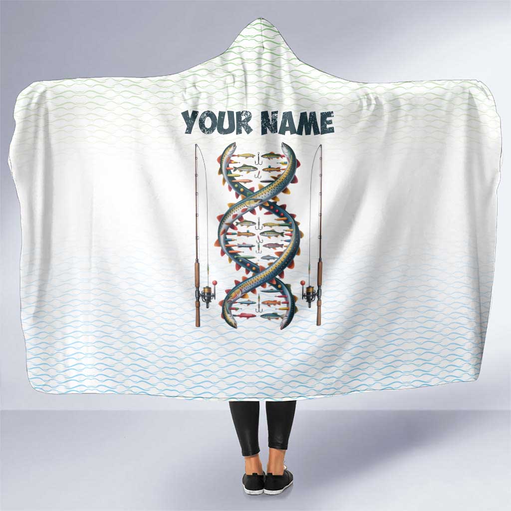 Fishing DNA Hooded Blanket Colorful Fish Illustrations on White Scale For Fisherman - Wonder Print Shop