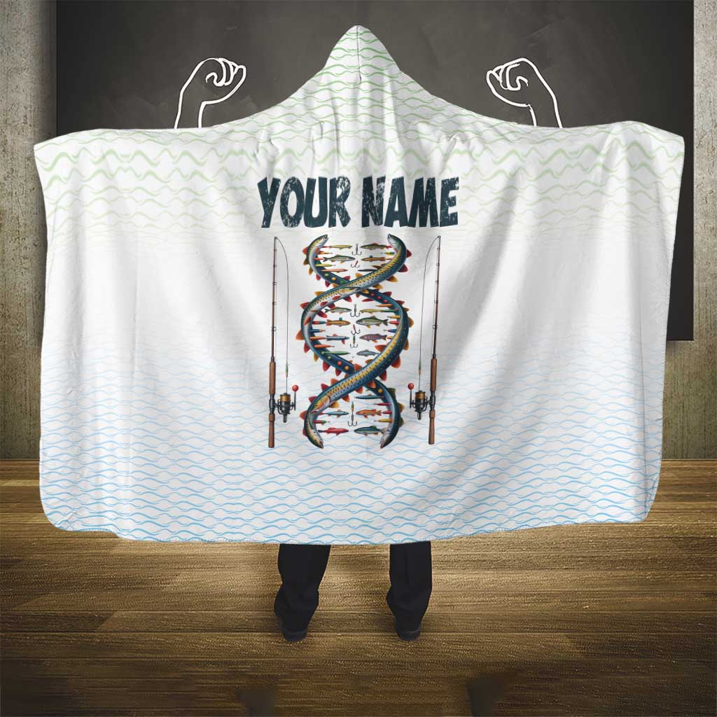 Fishing DNA Hooded Blanket Colorful Fish Illustrations on White Scale For Fisherman - Wonder Print Shop