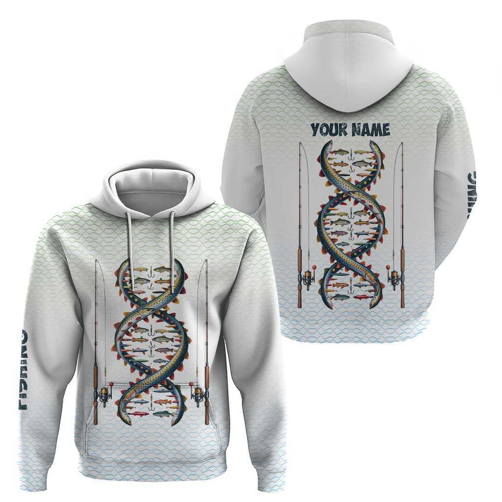 Fishing DNA Hoodie Colorful Fish Illustrations on White Scale For Fisherman - Wonder Print Shop