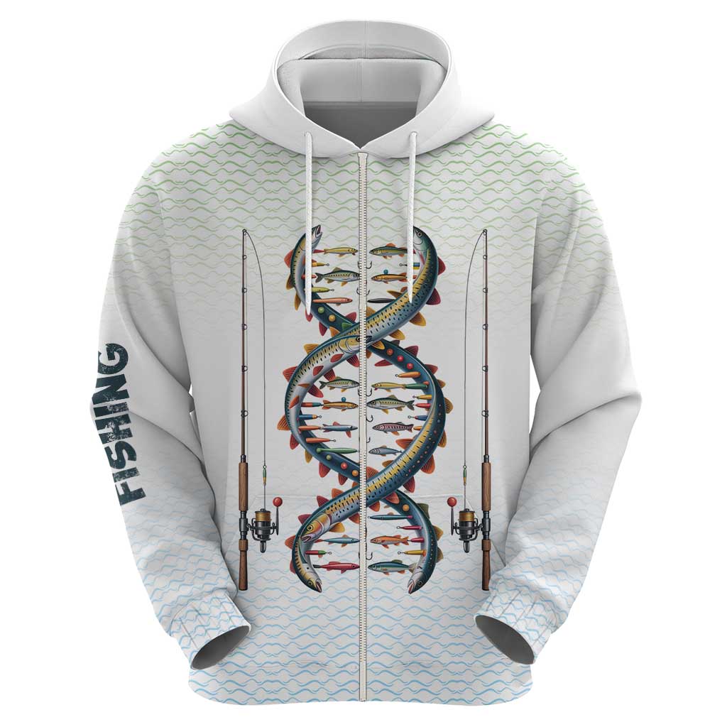 Fishing DNA Hoodie Colorful Fish Illustrations on White Scale For Fisherman - Wonder Print Shop