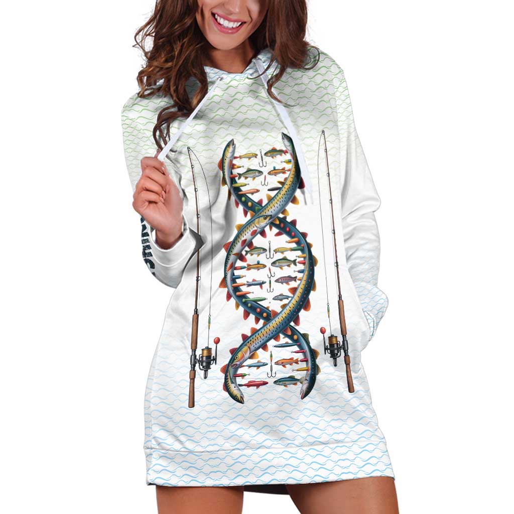 Fishing DNA Hoodie Dress Colorful Fish Illustrations on White Scale For Fisherman - Wonder Print Shop