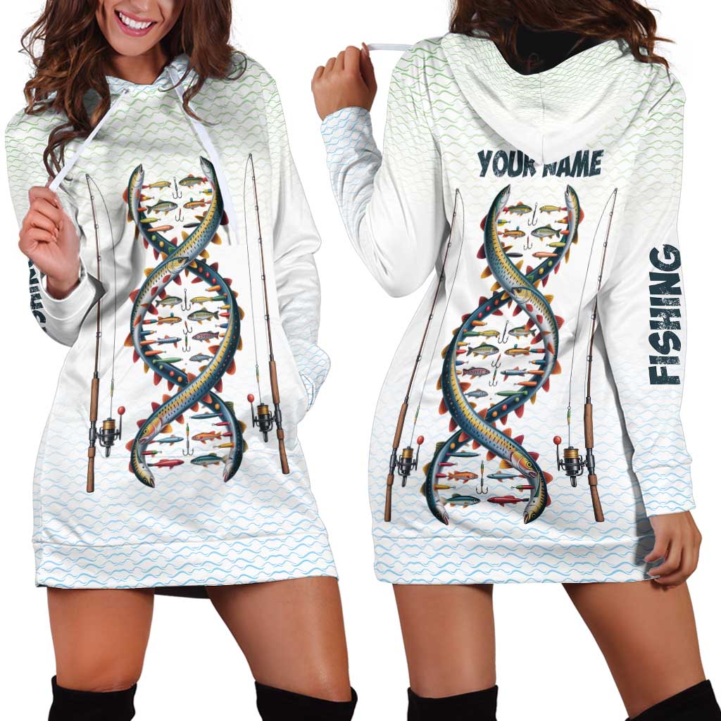 Fishing DNA Hoodie Dress Colorful Fish Illustrations on White Scale For Fisherman - Wonder Print Shop