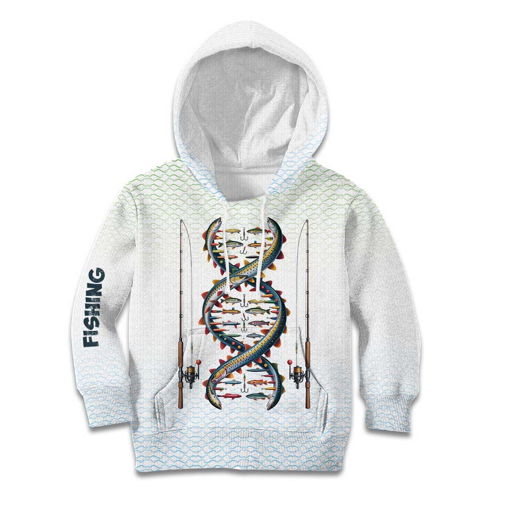 Fishing DNA Kid Hoodie Colorful Fish Illustrations on White Scale For Fisherman - Wonder Print Shop