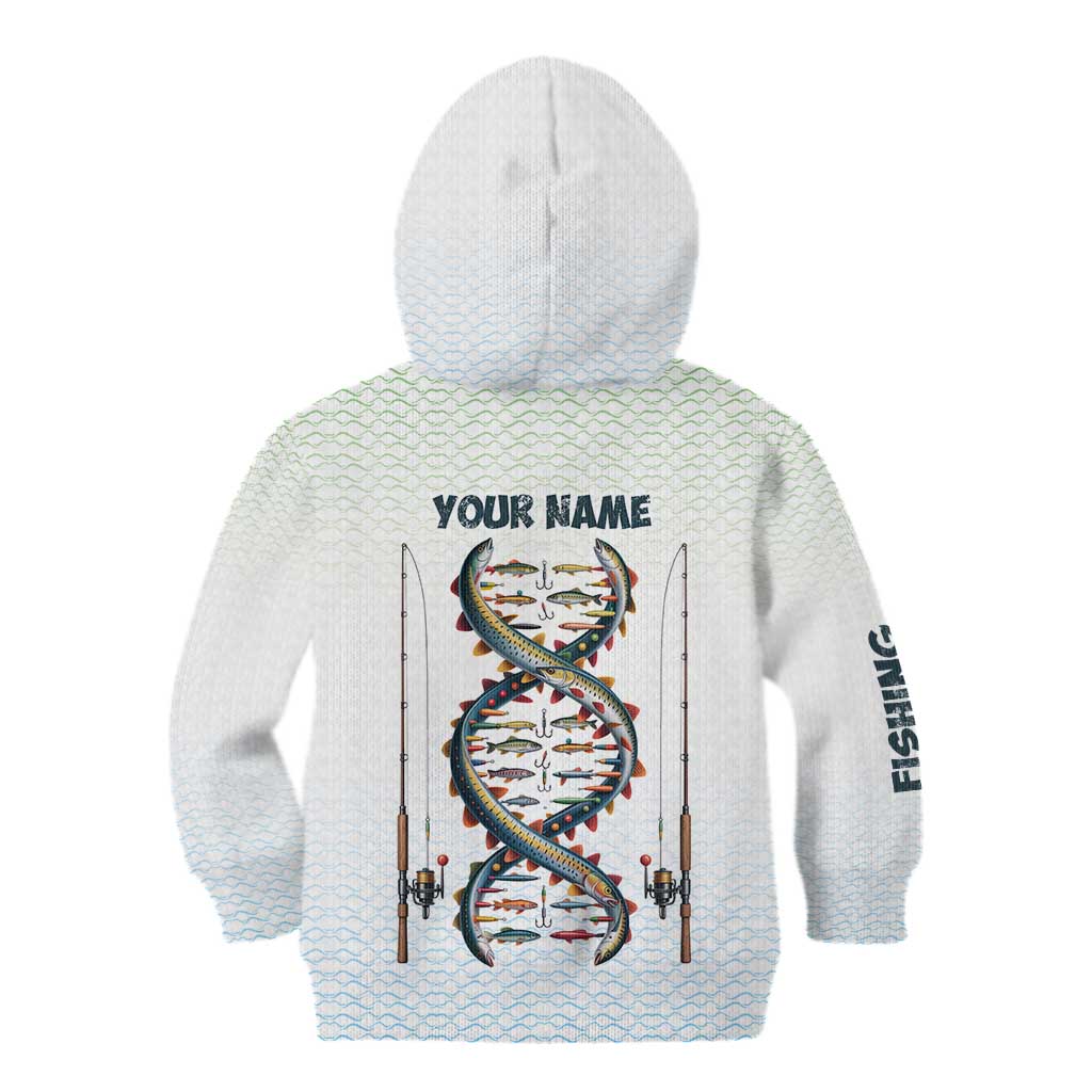 Fishing DNA Kid Hoodie Colorful Fish Illustrations on White Scale For Fisherman - Wonder Print Shop