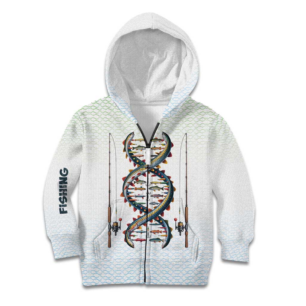 Fishing DNA Kid Hoodie Colorful Fish Illustrations on White Scale For Fisherman - Wonder Print Shop