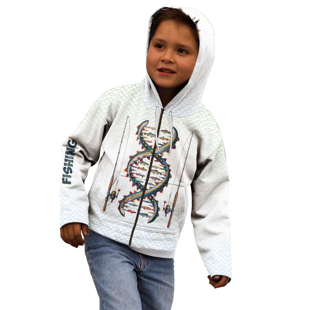Fishing DNA Kid Hoodie Colorful Fish Illustrations on White Scale For Fisherman - Wonder Print Shop