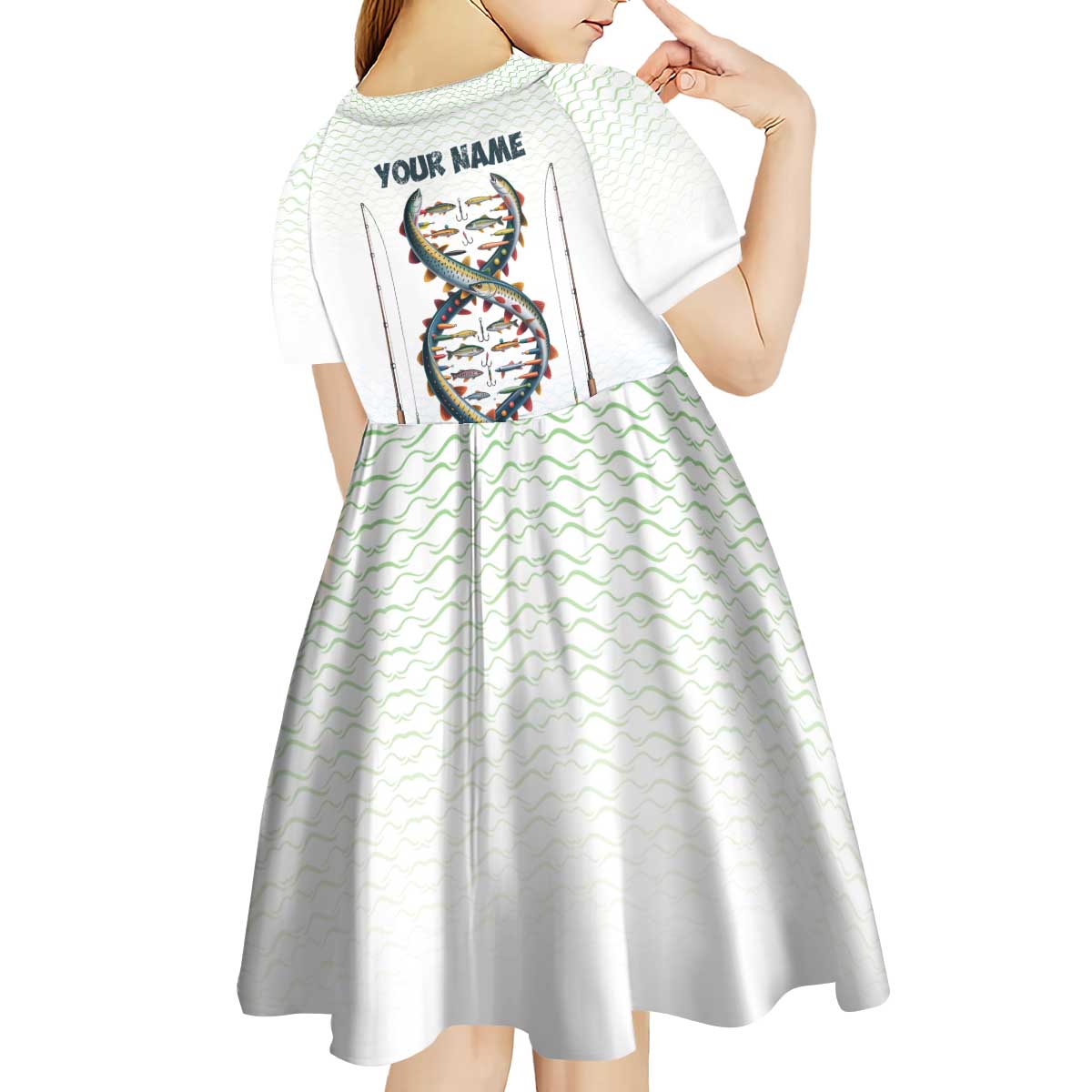 Fishing DNA Kid Short Sleeve Dress Colorful Fish Illustrations on White Scale For Fisherman - Wonder Print Shop